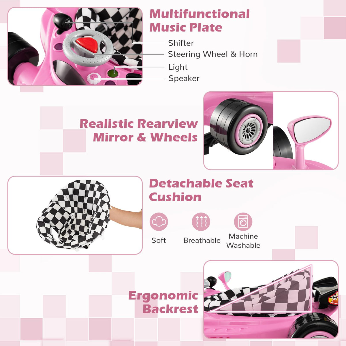 Foldable Baby Walker with 3 Adjustable Height Settings for 7-14 Months Boys Girls