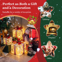 Set of 3 Gift Boxes Christmas Lighted Decoration with 6 Hours Timing Function