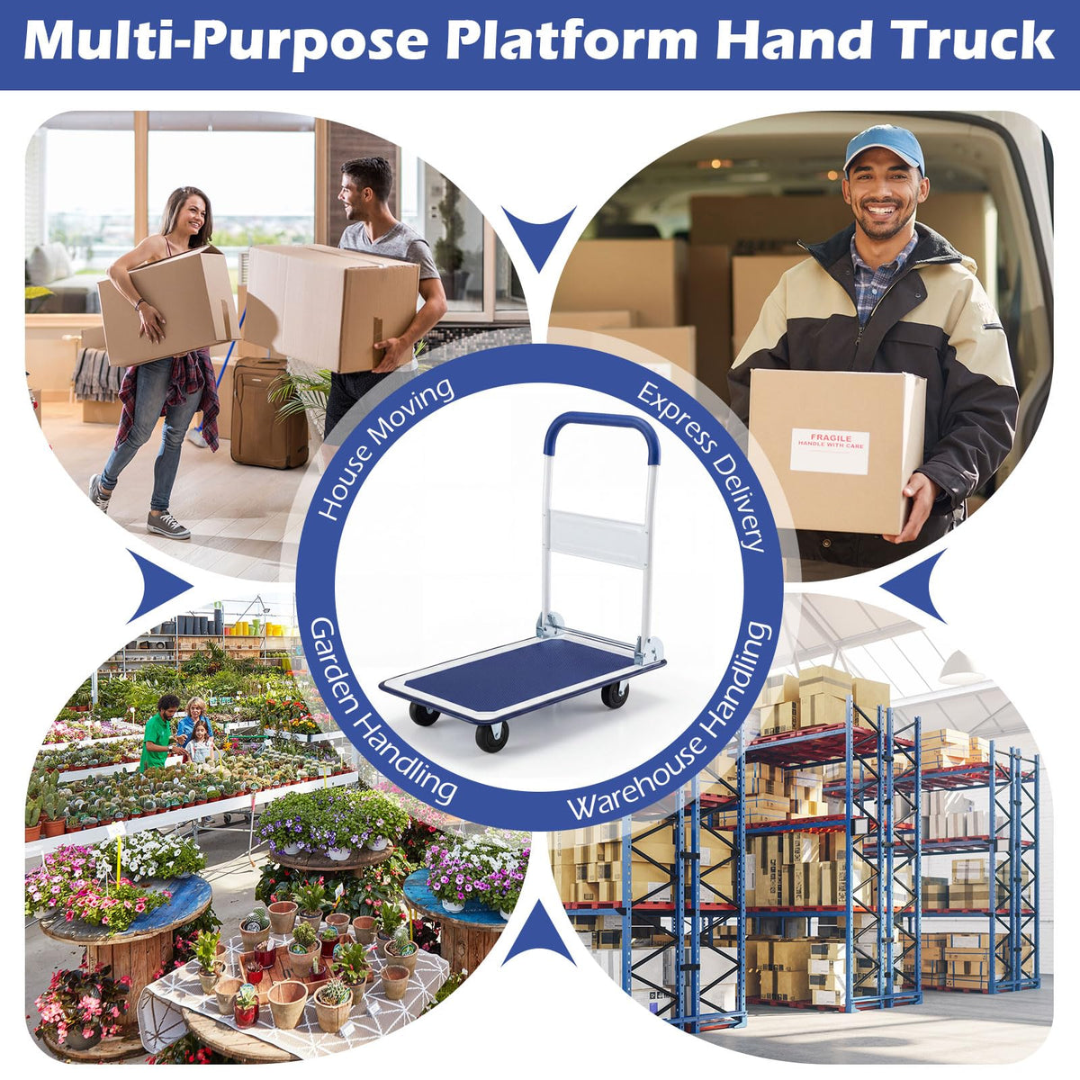 Folding Platform Truck with Swivel Wheels for Loading/Storage