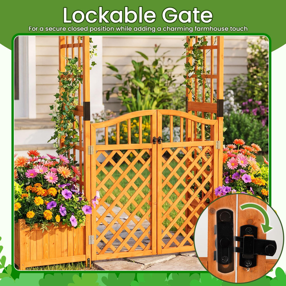 Garden Arbor with Gate and 2 Planter Boxes for Backyard