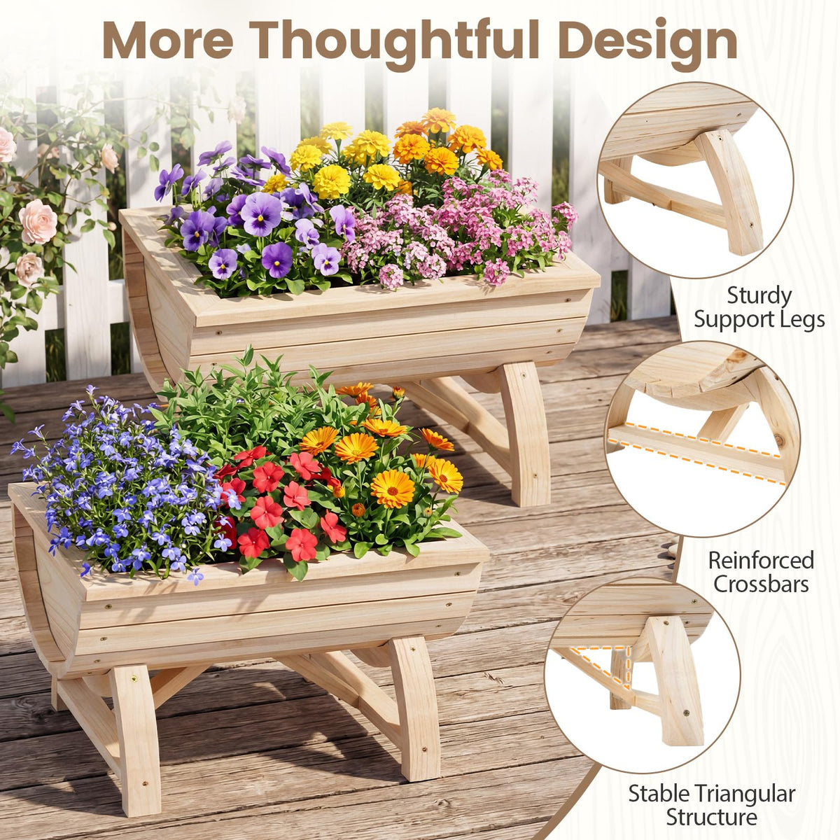 Set of 2 Wood Raised Garden Beds, Half-Barrel Planter Boxes