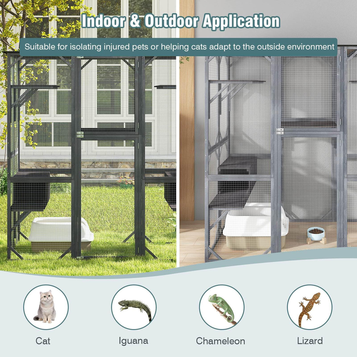 Large Outdoor Wooden Cat House 180cm Catio Enclosure w/Weatherproof Asphalt Roof