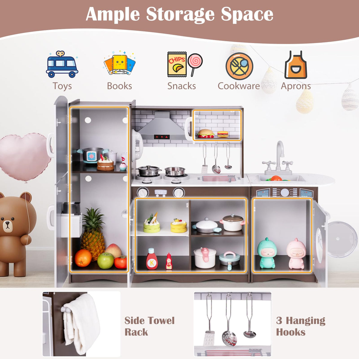 Kids Kitchen Playset Corner Toy Wooden Kitchen Set