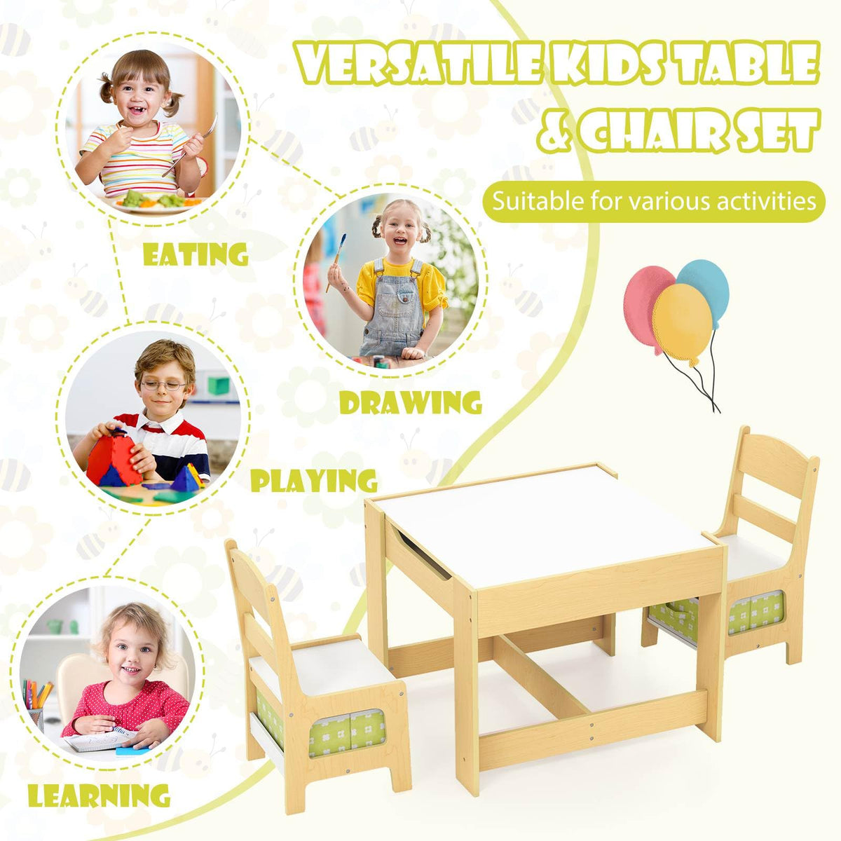 3-In-1 Kids Multi Activity Table & 2 Chairs Set for Toddlers