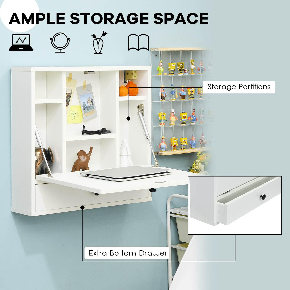 Floating Computer Desk with Storage Drawer & Shelves