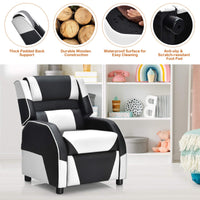 Kids Recliner Chair, Adjustable Recliner Sofa w/Footrest, Headrest & Lumbar Support, w/ Padded Seat, White & Black