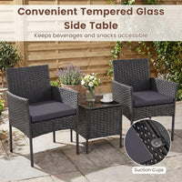 PE Rattan 3-Piece Patio Bistro Set with Tempered Glass Table