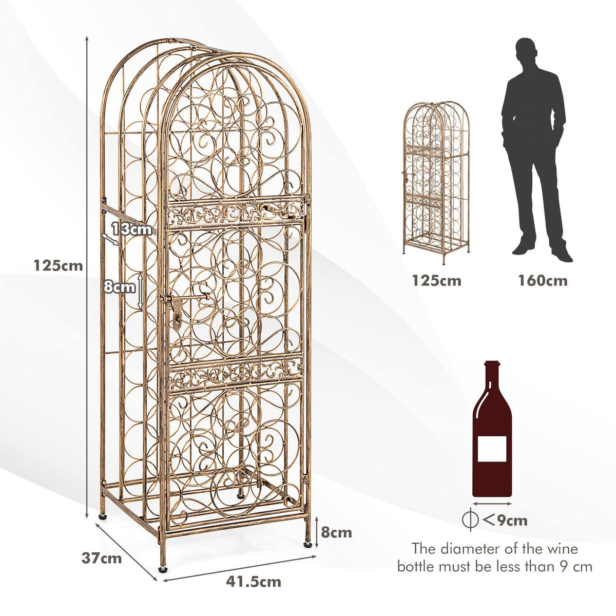 Giantex 45-Bottle Wine Rack, Arched Wine Storage Display Shelf with Safe Latch Door & Leveling Legs