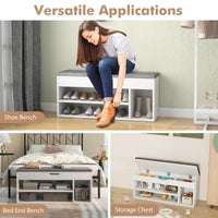 Shoe Bench with 3 Open Shelves and 1 Closed Shelf for Living Room