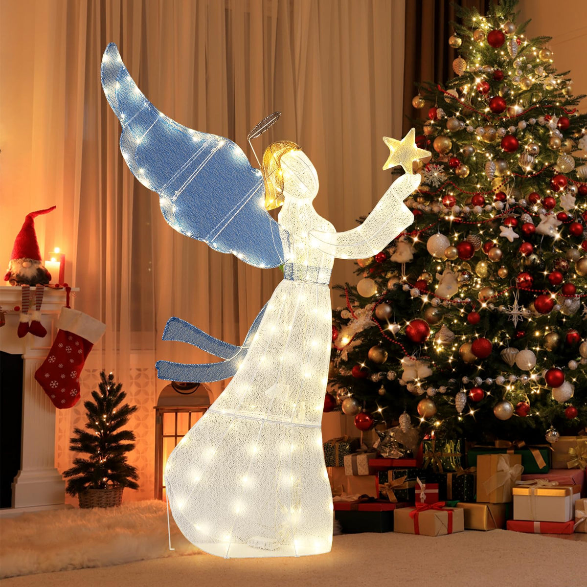 152cm Pre-Lit Christmas Angel Decoration with 120 LED Lights