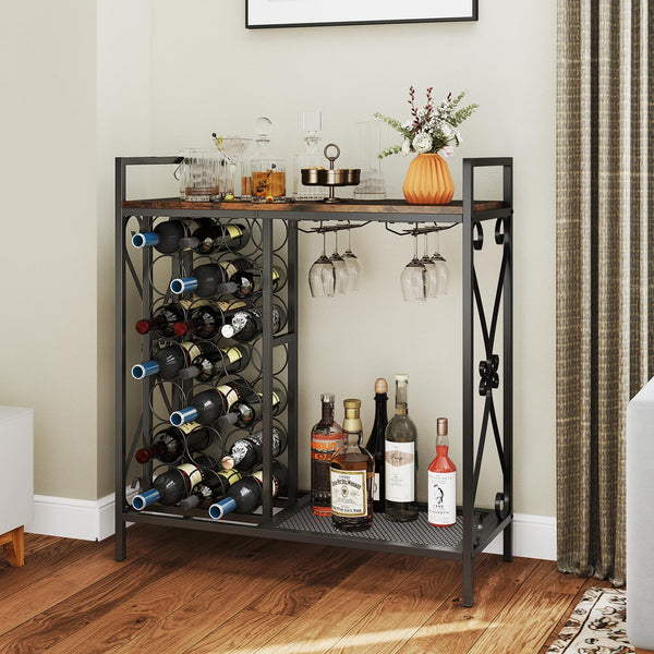 21 Bottle Wine Rack, Freestanding Floor Wine Bottle Organizer