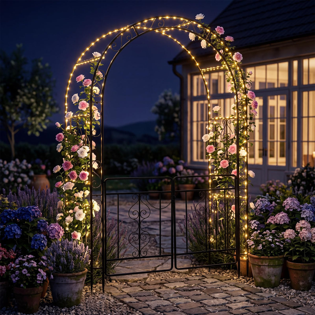 Garden Arch with Metal Arbor Trellis for Climbing Plants