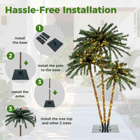 Artificial Lighted Palm Tree with Metal Base 157 Branch Tips