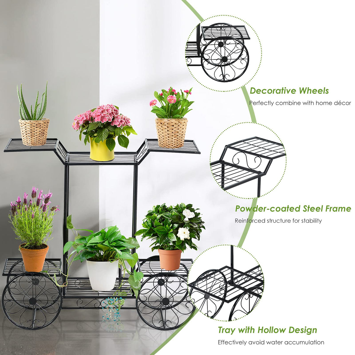 4-Tier Flower Stand, Iron Plant Stand for Indoor & Outdoor Use