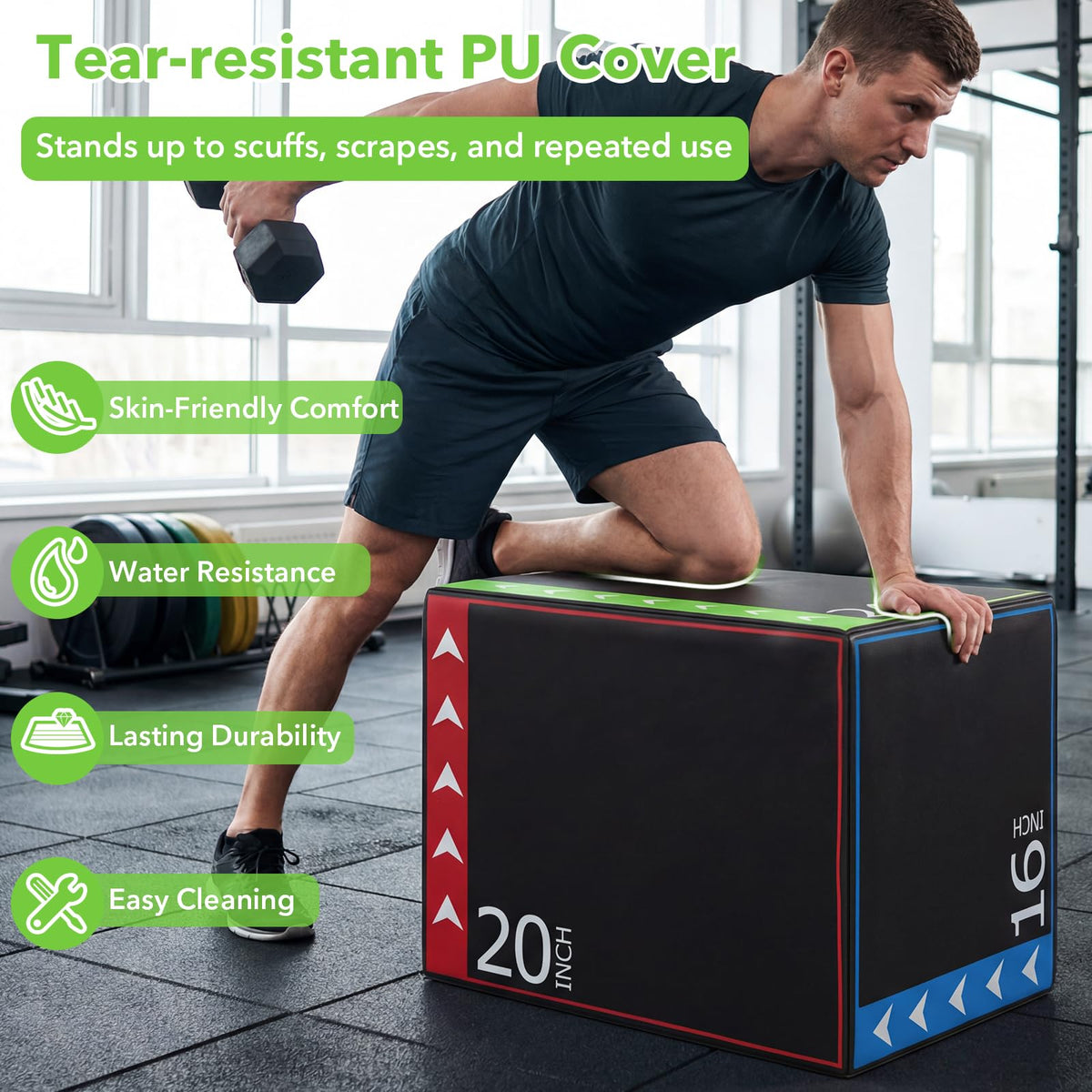 3-in-1 Plyometric Jump Box, 16"x20"x24" Soft Foam Plyo Box with 3 Heights
