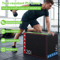 3-in-1 Plyometric Jump Box, 16"x20"x24" Soft Foam Plyo Box with 3 Heights