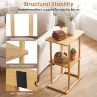 2 Pieces Side Table with Storage Shelves and Bamboo Construction for Living Room