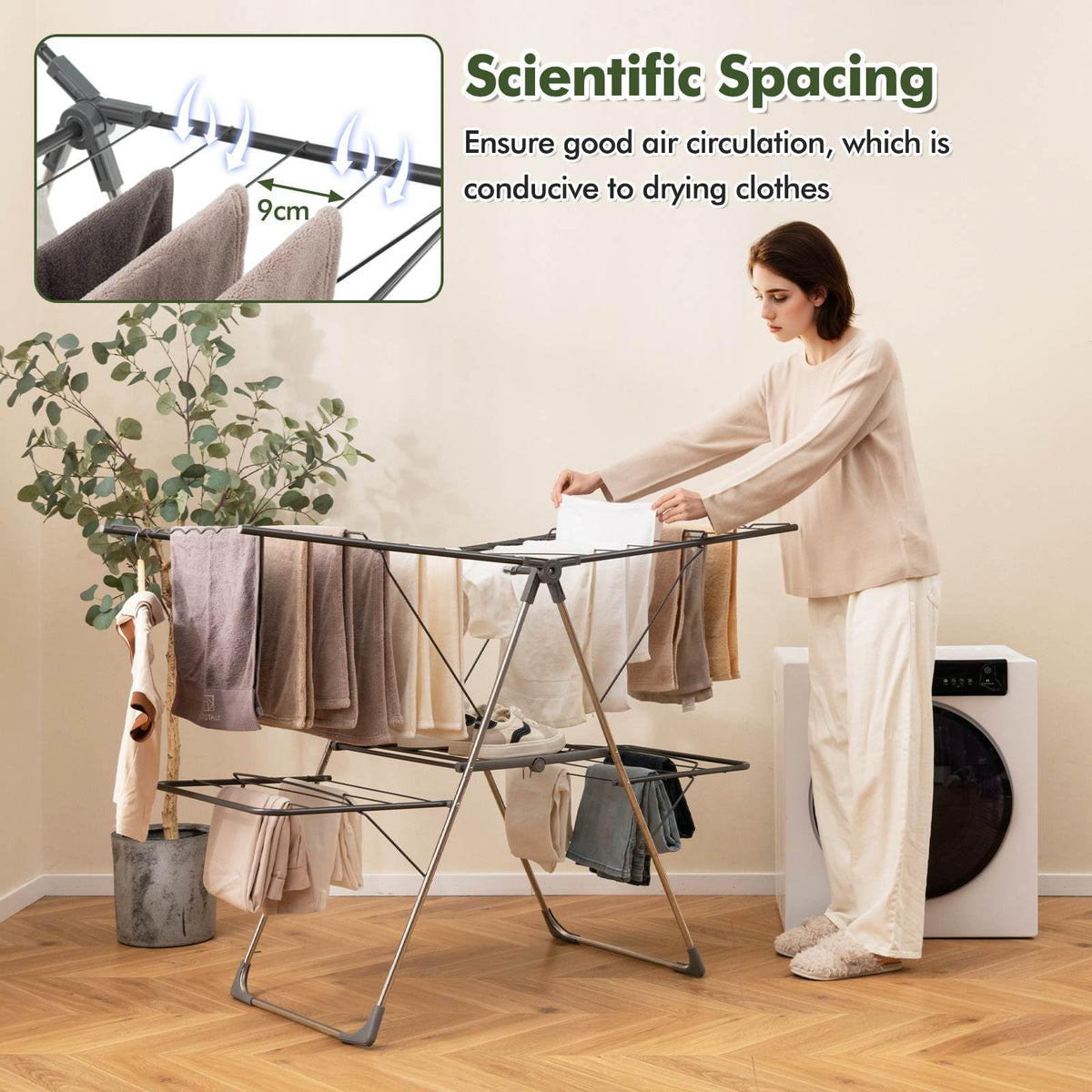 2-Tier Foldable Clothes Drying Rack Clothing Laundry Rack Airer Dryer Stand