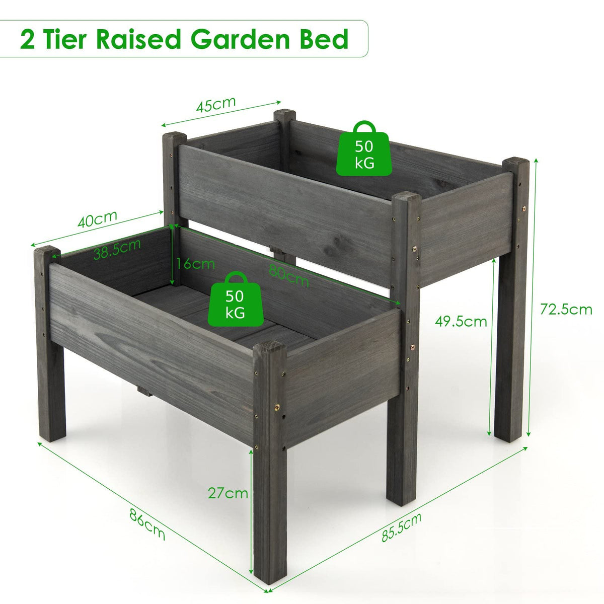 Giantex 86cm x 85.5cm Wooden 2 Tier Raised Garden Bed