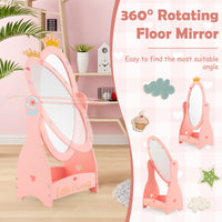 Kids Freestanding Dressing Mirror with 360° Rotatable Design-Pink