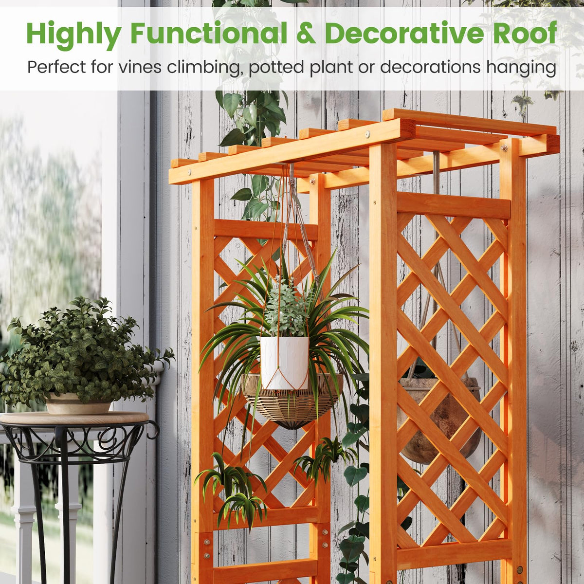 Giantex Raised Garden Bed with 2-Sided Trellis & Hanging Roof, 31" x 12.5" x 60"