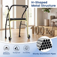 Folding Walker Lightweight Aluminum with 2 Wheels and Padded Seat for Seniors