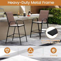 Outdoor Bar Stools Set of 2, 74 cm Fabric Bar Height Stools with Armrests