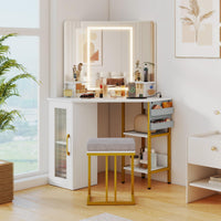 Makeup Vanity Desk with Mirror and Lights Corner Dressing Table