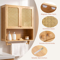 Bamboo Bathroom Wall Cabinet with Towel Rack and Rattan for Bathroom
