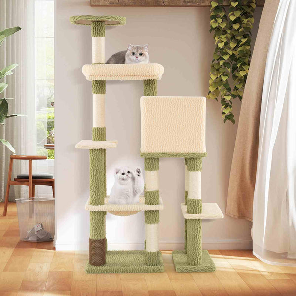 Tall Cat Tree, Multi-Level Cat Tower w/Private Condo, Cat Self-Grooming Brush & Scratching Posts