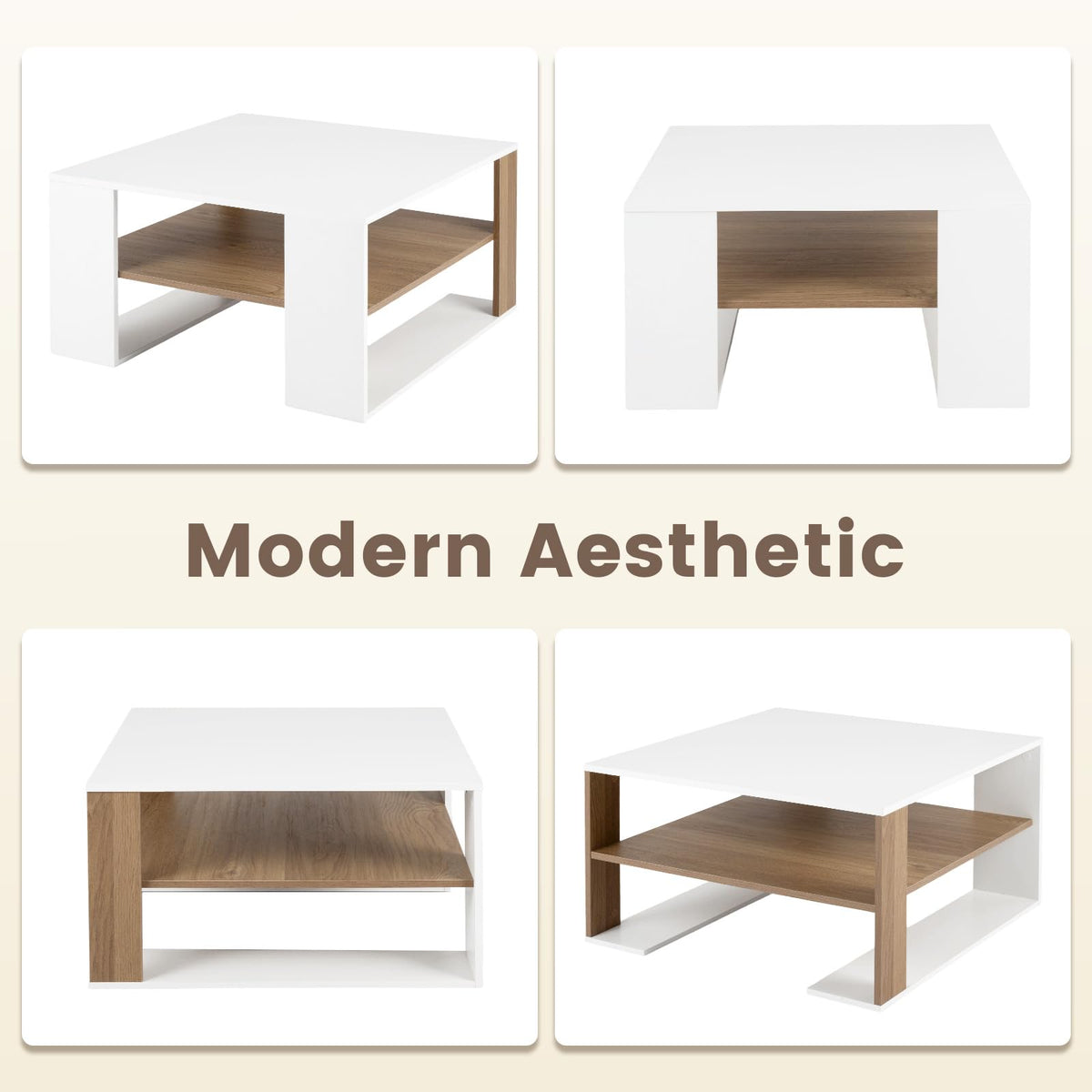 Modern Compact Center Table with Storage Shelf for Home or Office