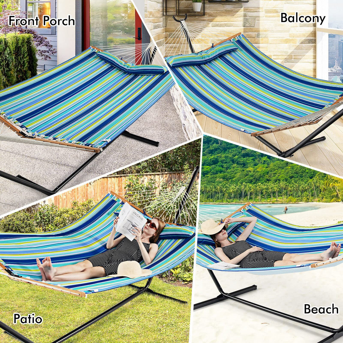 Outdoor Portable Quilted Fabric Hammock with Detachable Pillow (without Stand)