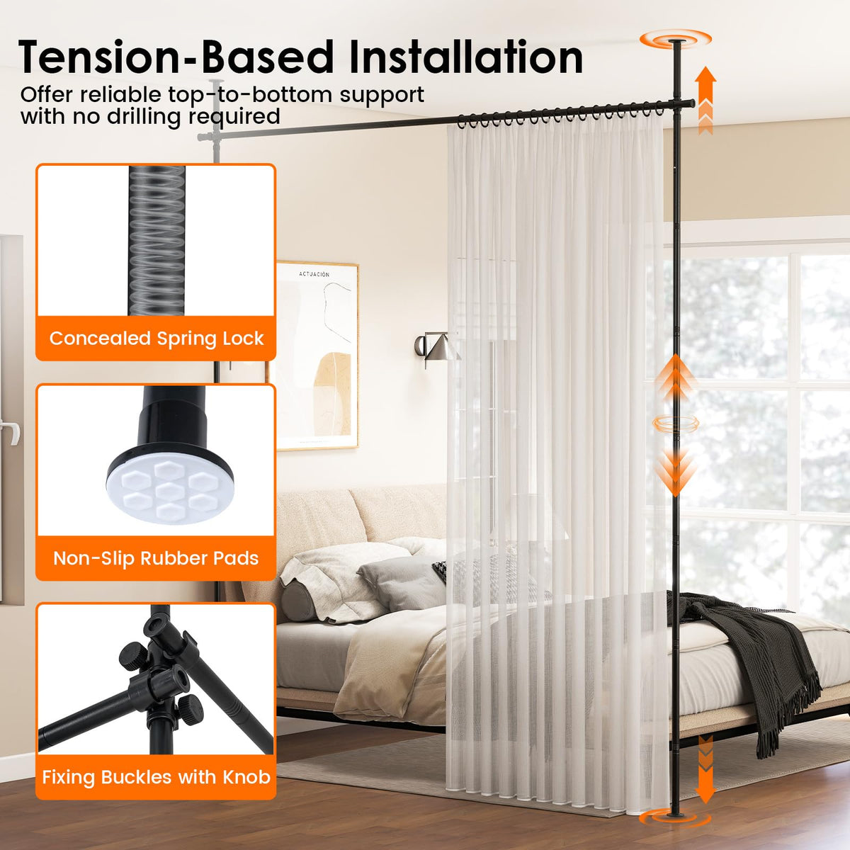 Heavy-Duty Metal Partition Room Separator for Apartment and Bedroom
