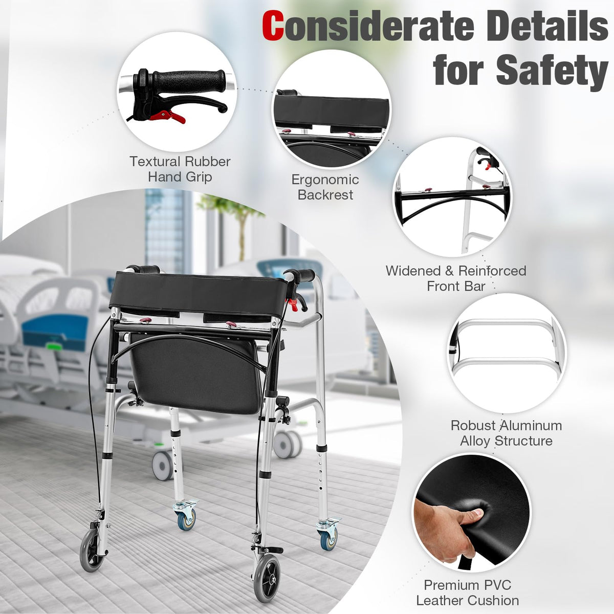 2-Button Folding Walker, Height Adjustable Walking Aid