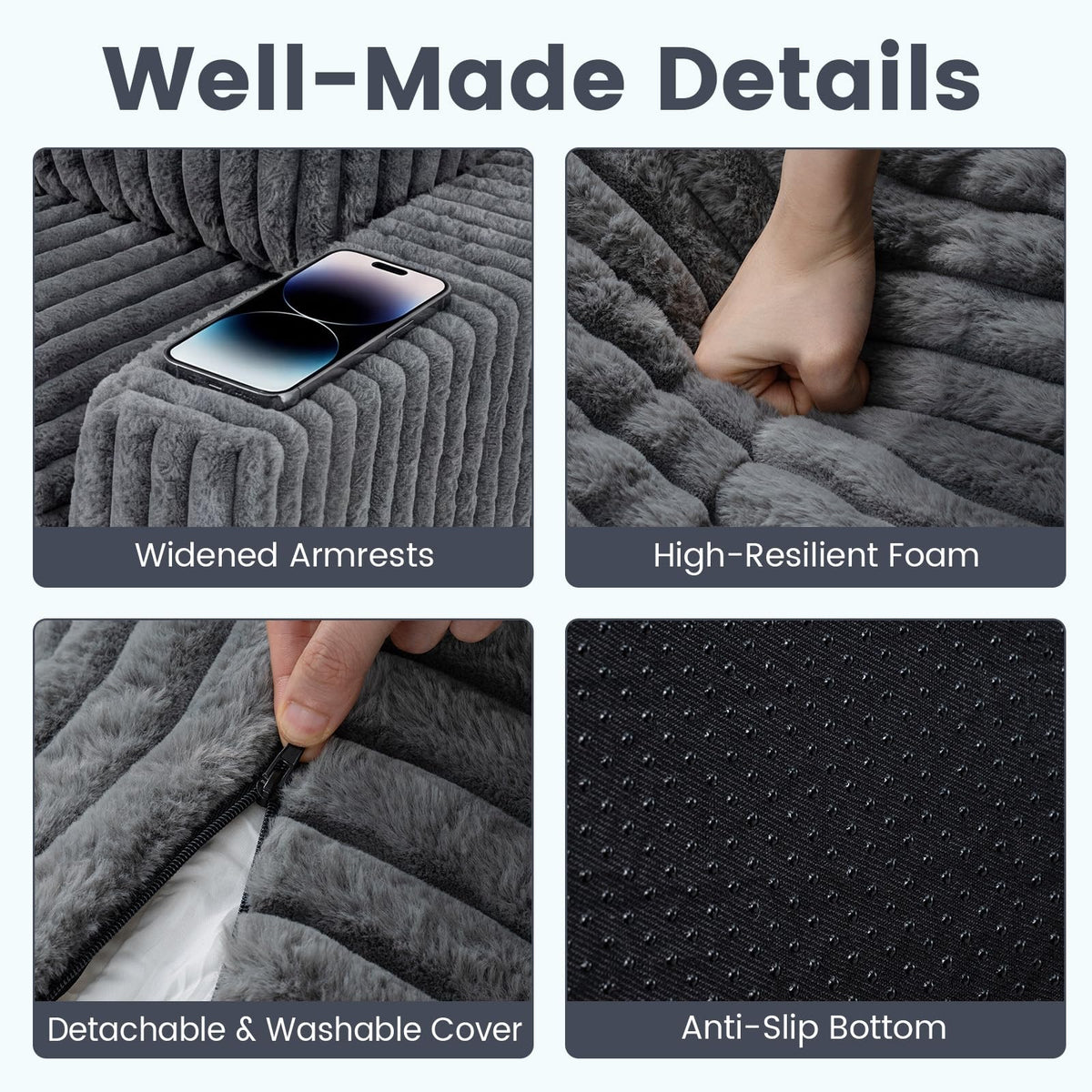 Furry Boneless Couch with Removable Cover and Pillow