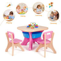 Kids Table Set, 3PCS w/ 1 Table & 2 Chairs & 4 Detachable Storage Boxes