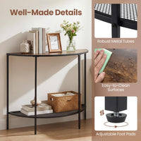 Half Moon Console Table 2-Tier Narrow Entryway Table with Storage Shelf