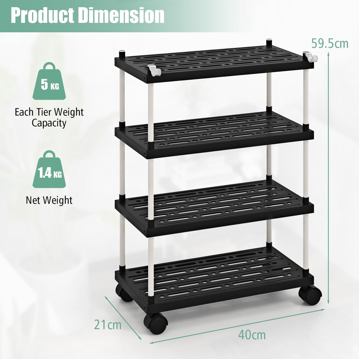 Giantex 4-Tier Slim Storage Cart Bathroom Kitchen Organizer Utility Cart with Lockable Wheels