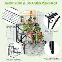 3-Tier Ladder Style Plant Rack with Widened Grid Shelf