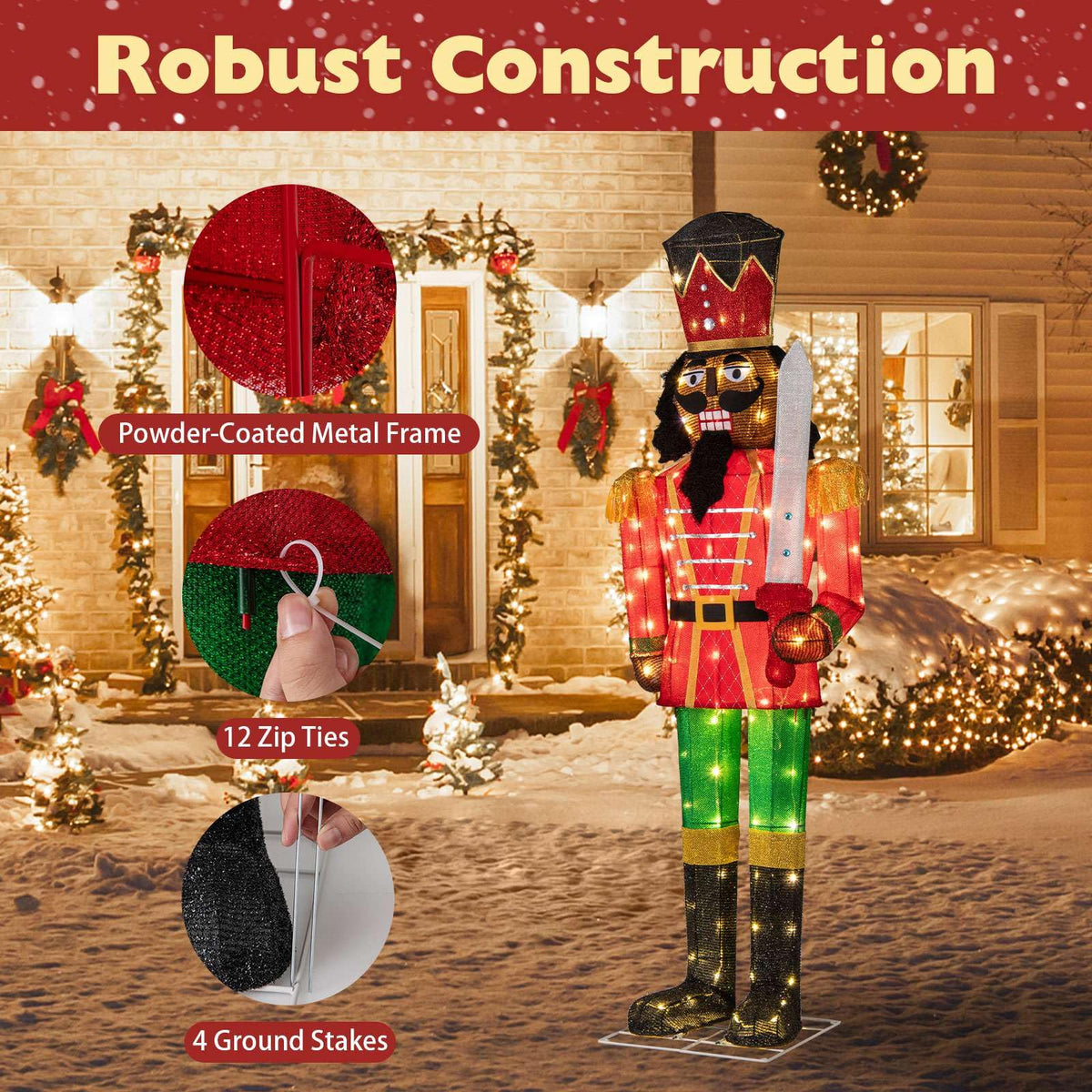 157CM Lighted Christmas Nutcracker with Glitter Sword and 100 LED Lights