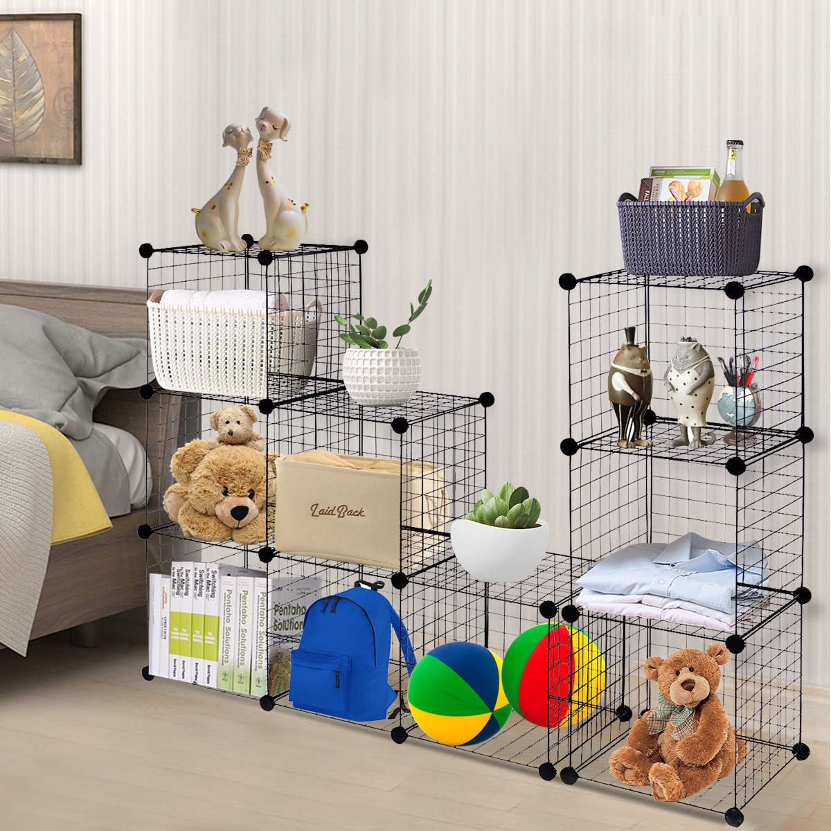Giantex Metal Wire Cube Storage, 12-Cube Stackable Free Standing Cubby Storage Organizer Shelf
