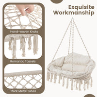 Hand-Woven Rope Hanging Swing Chair with Thick Cushion and Folding Metal Frame