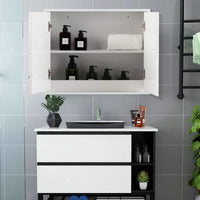 Bathroom Medicine Cabinet with Double Mirrored Doors for Bathroom