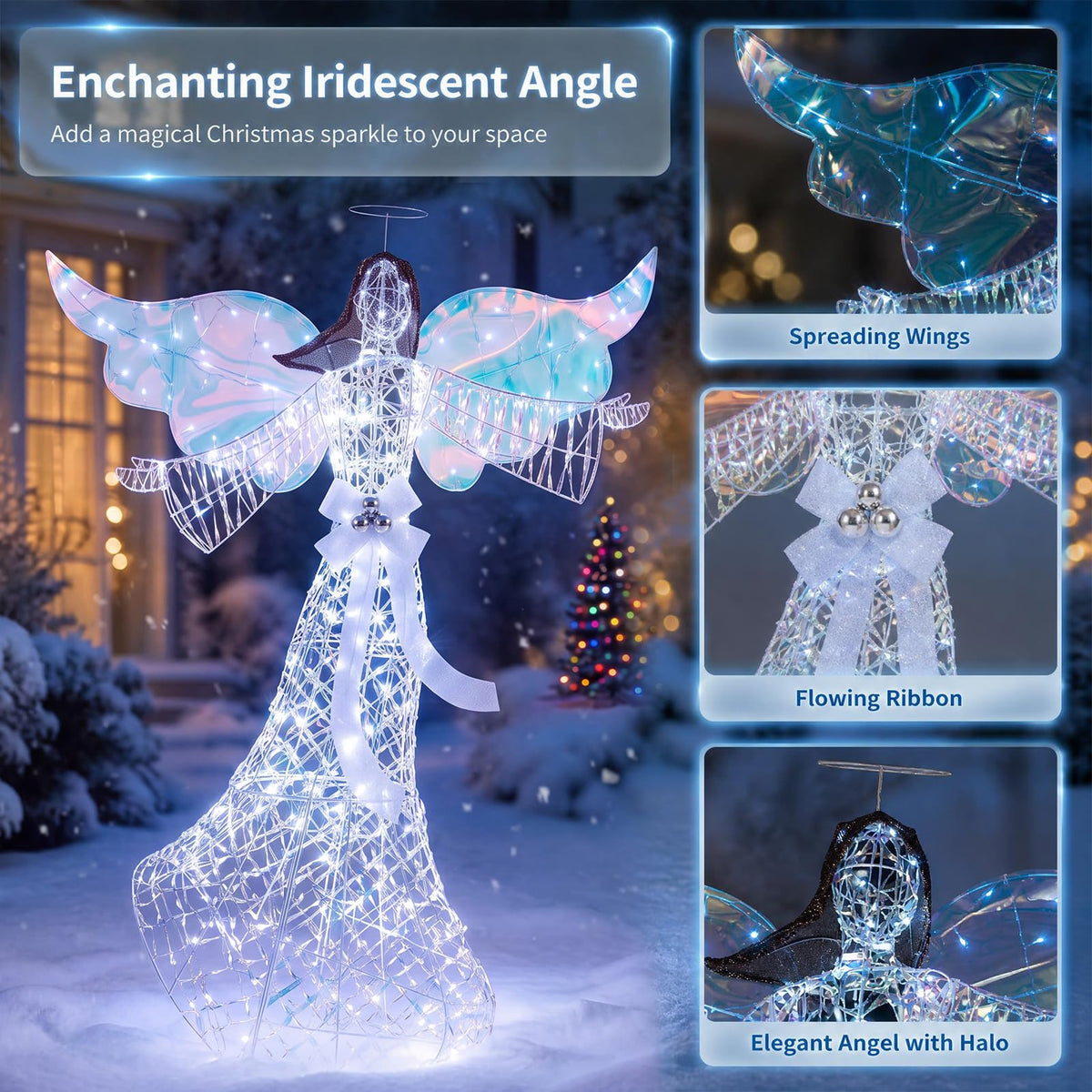 Iridescent Christmas Angel Decoration with 230 Cold White LEDs