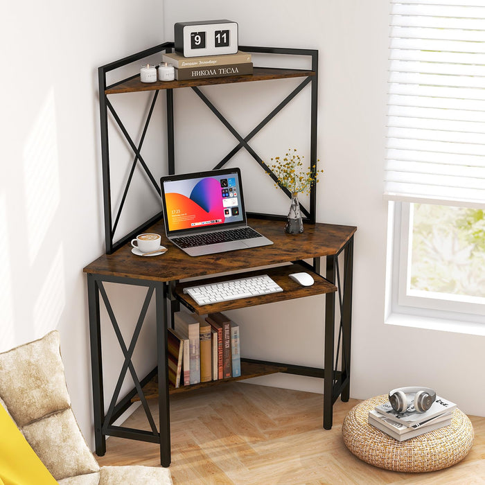Giantex Corner Desk with Hutch Space-Saving Computer Desk with Shelves & Keyboard Tray