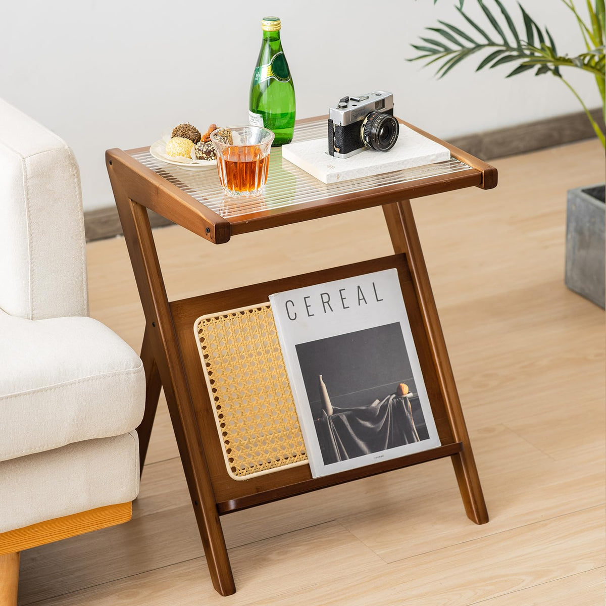 Giantex Boho End Table with Magazine Rack