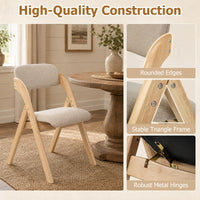 Wooden Folding Dining Chairs with Linen Fabric Padded Seat Set of 2
