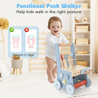 2-in-1 Wooden Baby Push Walker with Multi-Activity Center