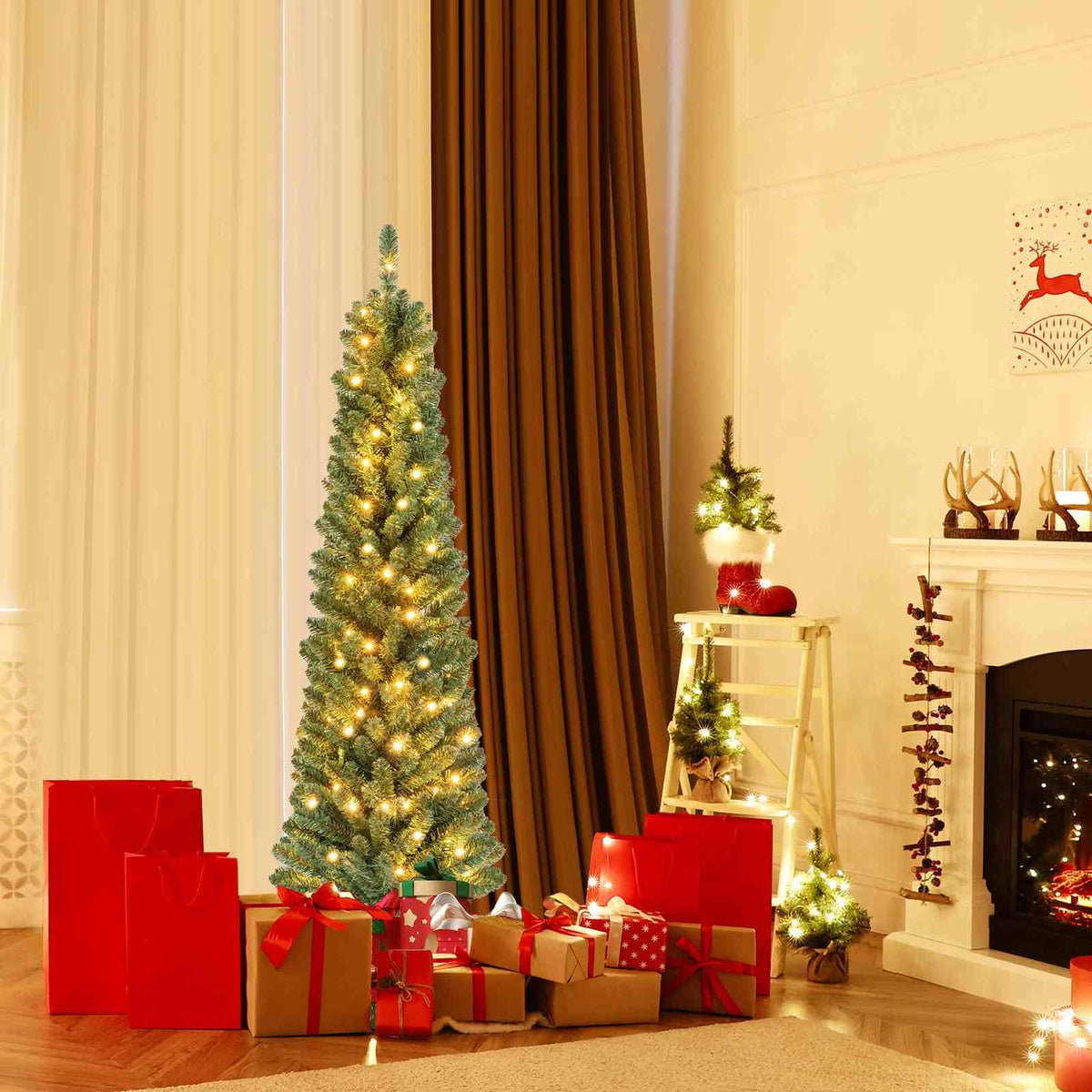 150 cm/180 cm/210 cm/240 cm Pencil Christmas Tree with LED Lights and Memory Branchs