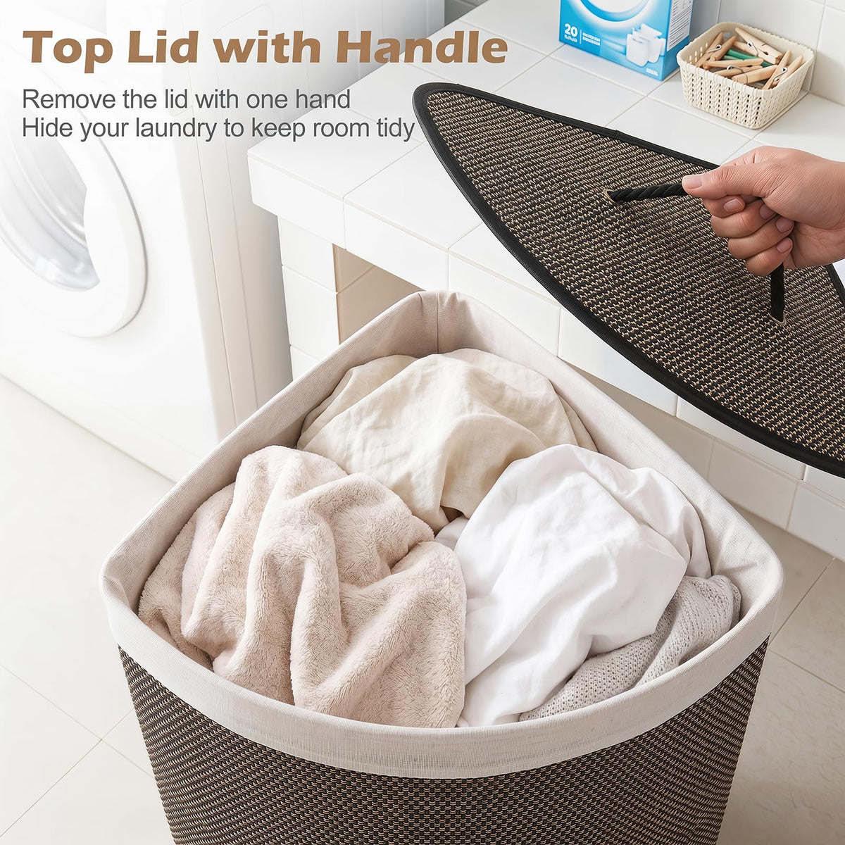 Giantex Corner Bamboo Laundry Hamper w/Lid, 57 L Capacity Clothes Hamper